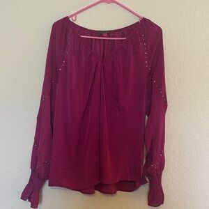 Vince Camuto Long-Sleeve V-Neck Blouse in Berry